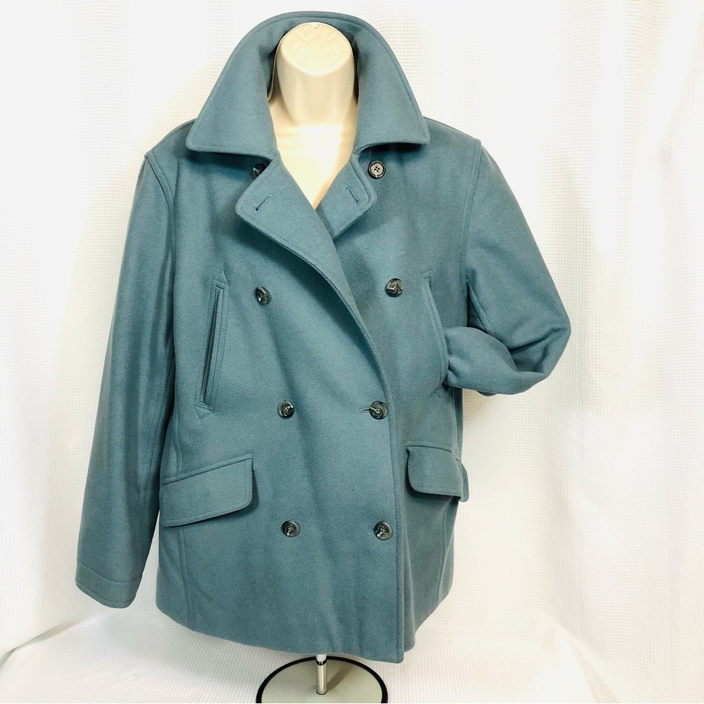 J CREW Wool Cashmere Slate Blue Double Breasted Pea Coat